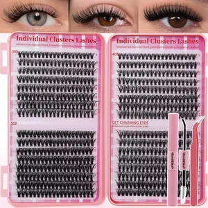 640PCS D Curl Cluster Lashes Book Kit 30D-50D Mix 9-16mm Soft Wispy Long Lasting DIY Lash Kit for Beginners with Bond Seal Tweezers At Home Friendly