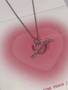 Cupid Heart Diamond Necklace, Arrow Heart Pendant Choker Chain, Perfect Gift for Daily Wear and Special Occasions, Heart Shaped Pendant