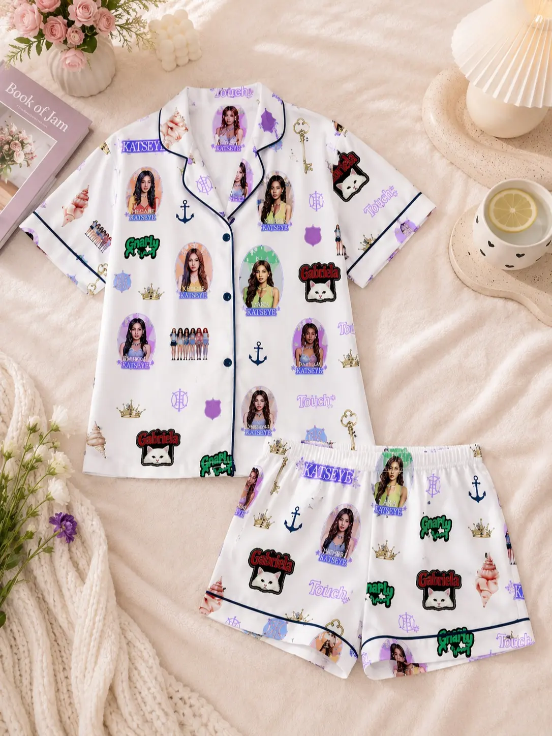 KATSEYE Pajama Set, Kpop Sleepwear for Women, KATSEYE Pjs, Cute Girl Group Pajamas, Summer Lounge Set, Fan Gift
