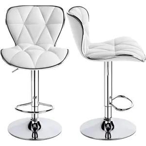 2pcs Home Kitchen Bar Stools Fashionable Height Adjustable PU Leather Swivel Bar Chair with Shell Back, White
