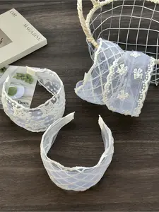 4pcs Lace Lace Mesh Lace Detailing Wide Edge Wide Band Hair Hoop French Elegant Style Women's Fluffy Appearance High Headtop Pressure Hair Clip Forest Style Countryside Style Versatile Hair Hoop