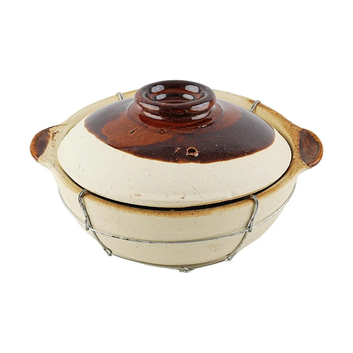 Chinese Clay Pot Rice Cooker - Traditional Guangdong Clay Pot with Iron Wire, 17cm Diameter, 1-2 Servings, Small Size for Authentic Flavor Chinese Clay Pot Rice Cooker - Traditional Guangdong Clay Pot with Iron Wire, 17cm Diameter, 1-2 Servings, Small Size for Authentic Flavor