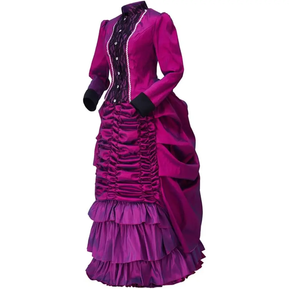 Women's Victorian Bustle Gown - Classic Bustle Design Clothes, Elegant Clara Clayton Inspired Purple Polyester Weave Formal Dress, Flattering Cut for Historical Parties, Costume Events, 2XL, 3XL