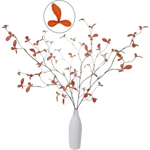 4 count 38.5" Tall -Orange Artificial Branches with Leaves, Realistic Faux Ficus Greenery Stems, Bendable   Twigs for Tall Floor Vases,  Centerpiece, Office & Spring Decor(BD Autumn)