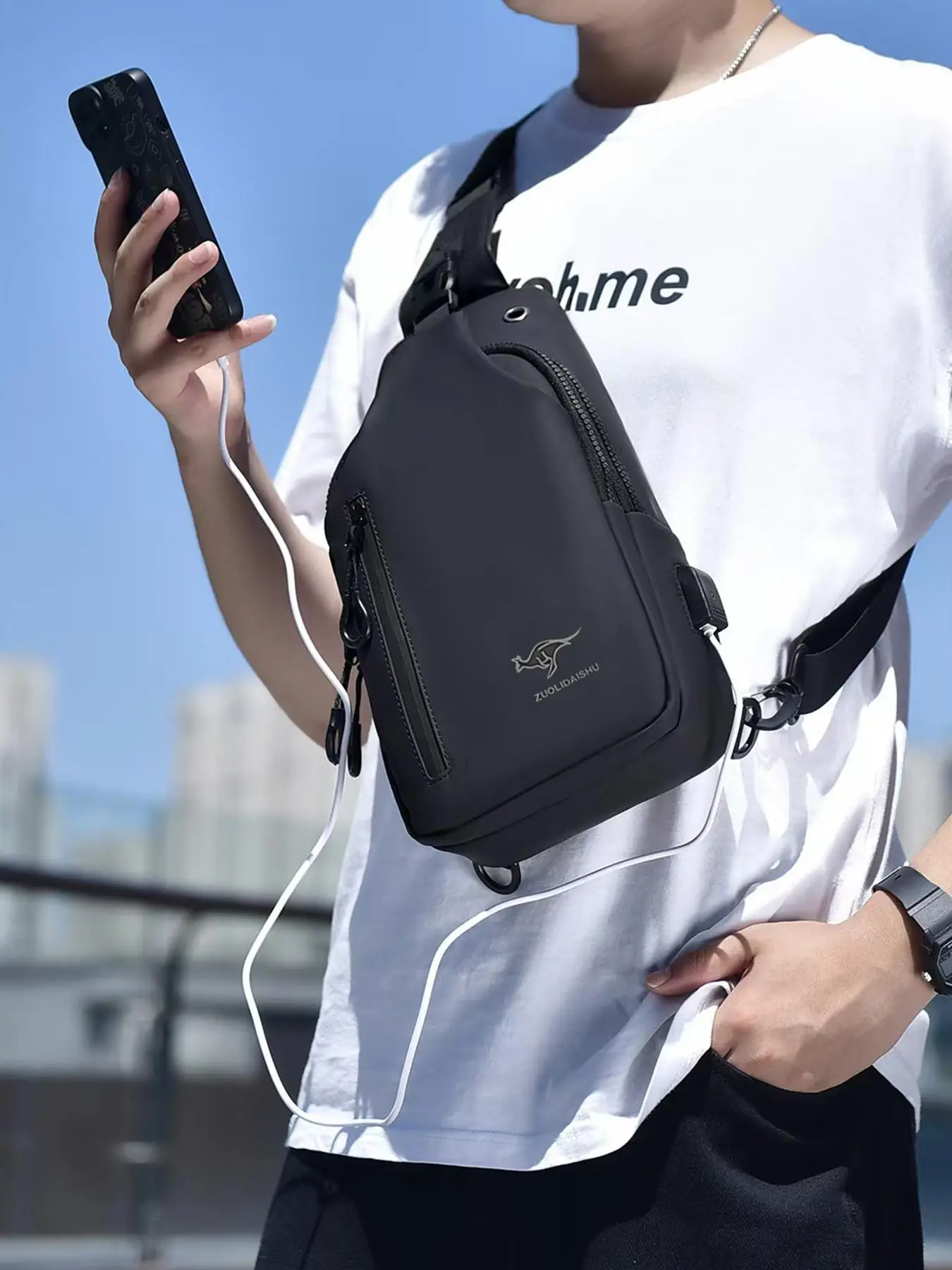 Men's Fashion Letter & Animal Pattern Zipper Phone Bag, Simple Waterproof Pu Sling Bag, Fashionable Fanny Pack for Daily Outdoor, Crossbody Bag for Me