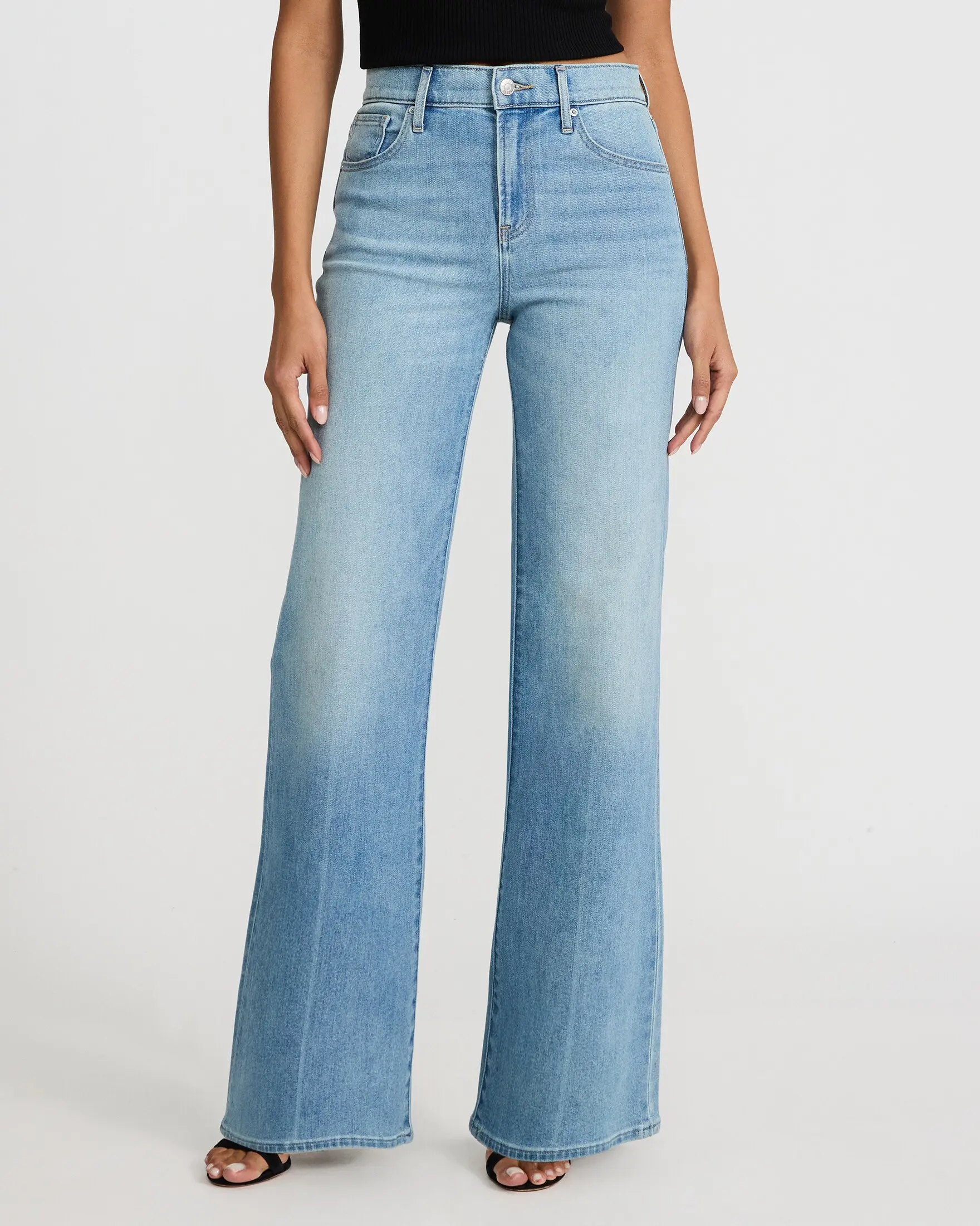 Express High Waisted Light Wash Relaxed Flare Jeans, Cotton, Pocket, Traditional