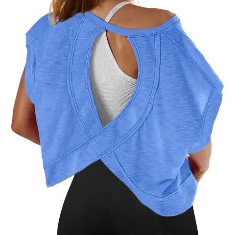 Women's Sport Yoga Hollow Backless T-Shirt, Short Sleeve Casual Plain Style Loose Fit Running Top, Minimalistic Activewear, Comfortable and Breathable Workout Tops, Athletic Tops, Casual Sports Top, Activewear Fitness, Athletic Clothes, Casual Sporty Top