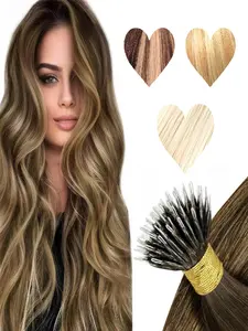 Nano Bead Hair Extensions Darkest Ombre, Medium Mixed, Human Hair Extensions, Medium Length, Traditional Style