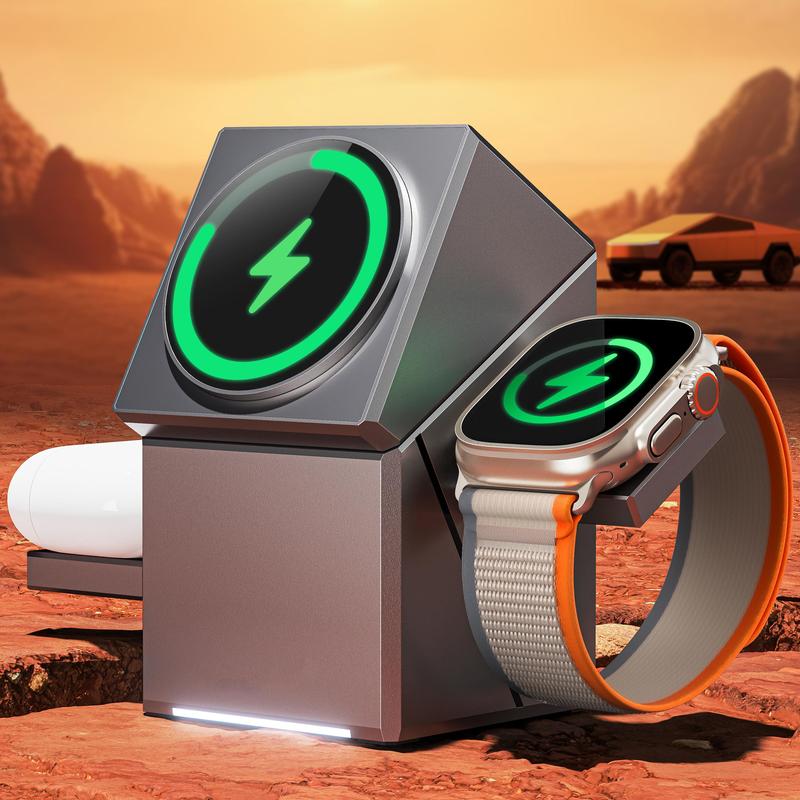 YWZ 3 in 1 Wireless Charger Fast Charging Qi2 Certified for iPhone iWatch AirPods Magnetic Automatic Rotation Touch Pop-Up Charging Station Easy Carry