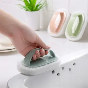 Random Color Sponge Brush with Handle, Multi-Functional Plastic Cleaning Brush, Home Bathroom Tub Tile Sink Floor Cleaner, Household Cleaning Tool, Versatile Cleaning Tool