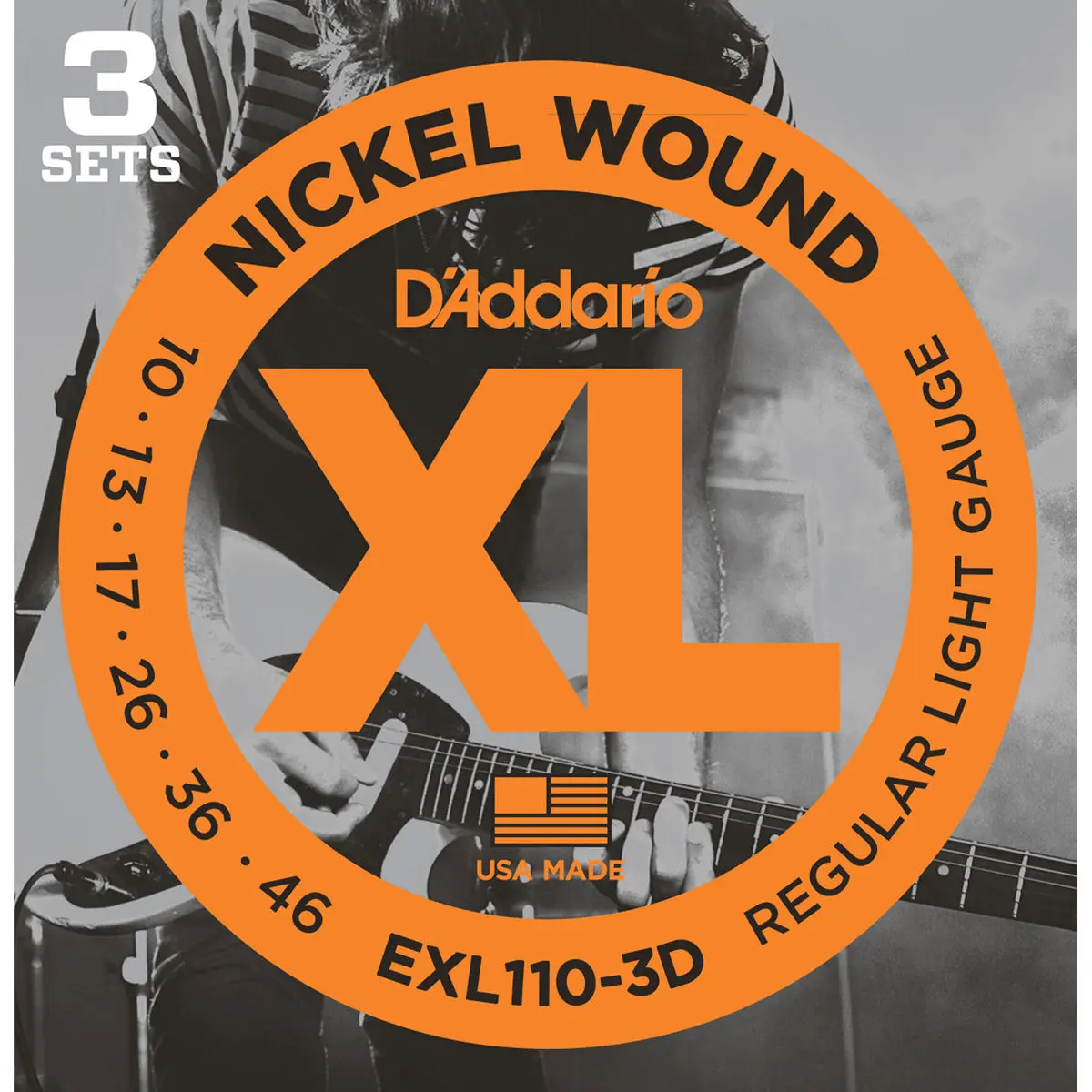D'Addario EXL110 Nickel Wound Electric Guitar Strings Set - Regular Light, 10-46 Gauge, 3-Pack