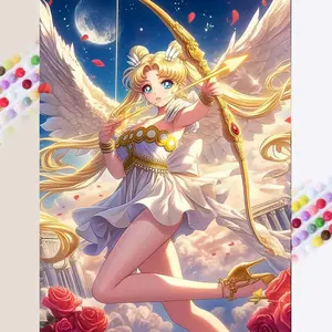 1pcs 5D DIY diamond painting kit, 5D diamond art set, DIY decoration, angel, bow and arrow, moon diamond painting set full round drill DIY, mosaic, diamond art, DIY home decoration, suitable for Halloween and Christmas, Crafts