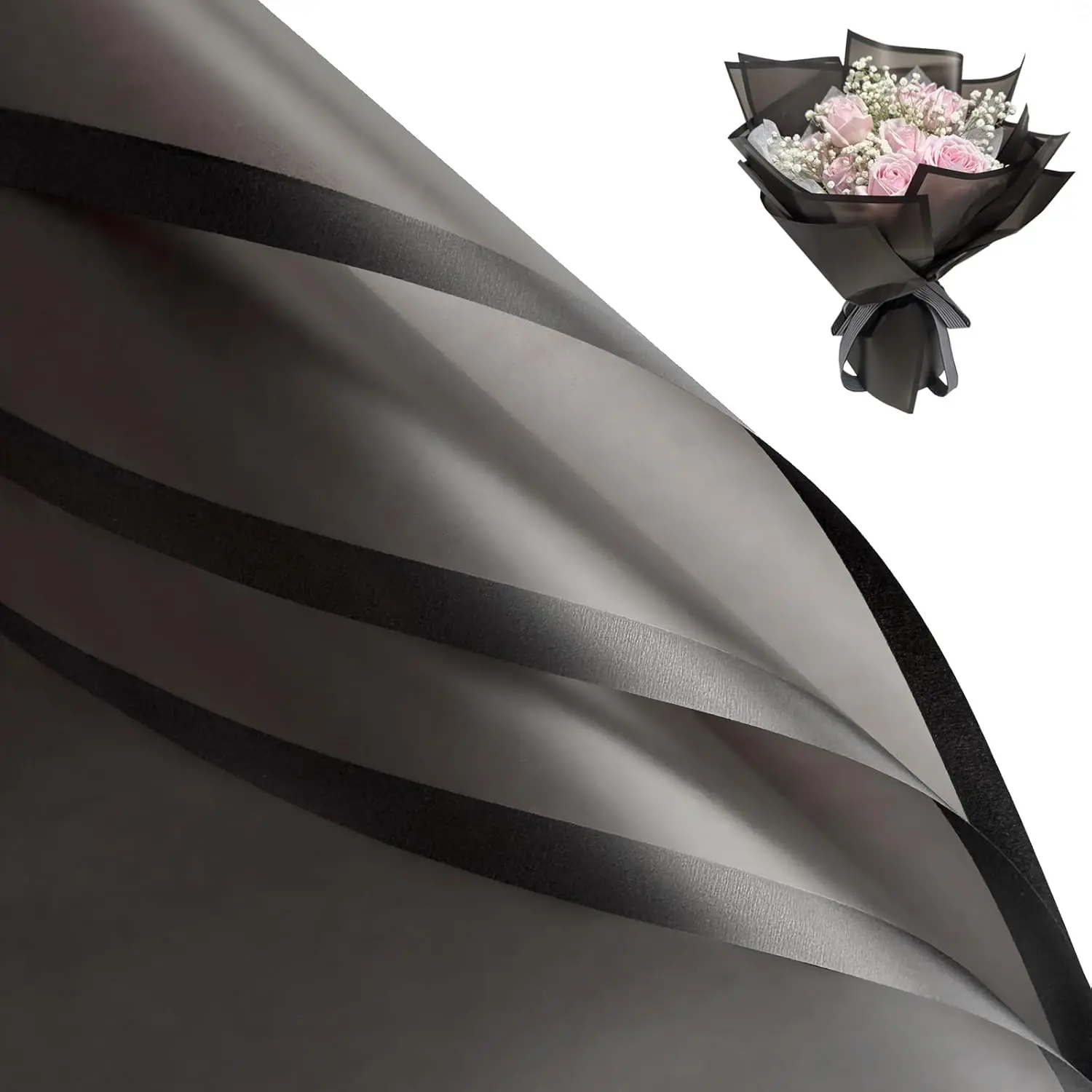 20 Sheets Floral Wrapping Paper,  Bouquet Wrapping, 22.8x22.8IN, Florist Supplies Packaging Paper, DIY  Box, Wedding & Birthday Gifts, Translucent Black