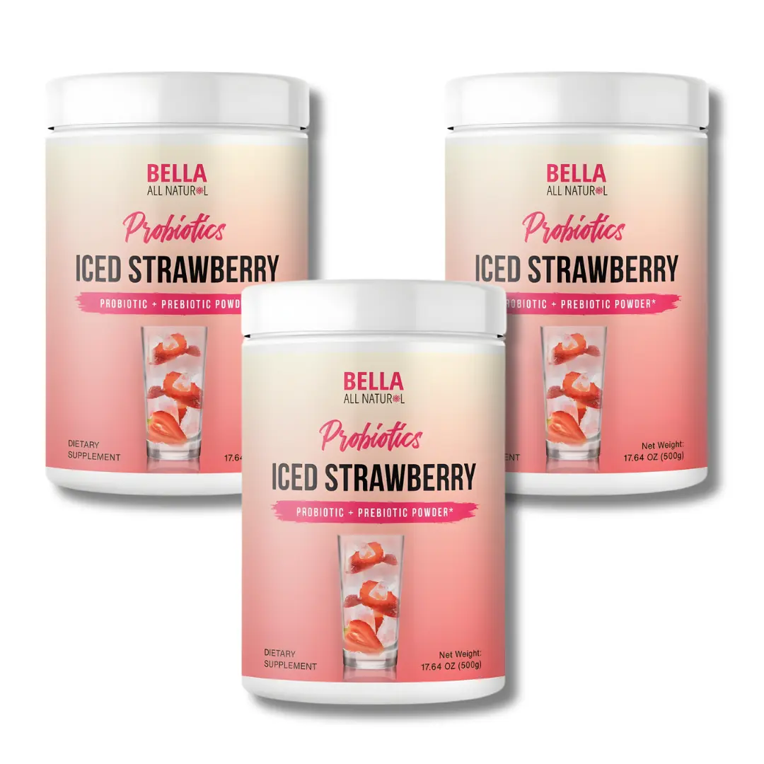 Bella All Natural 3-Pack Probiotic Iced Strawberry Drink Mix – Refreshing Gut Support for a Balanced Routine