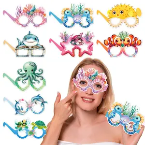 Underwater Theme Birthday Glasses Decorative Glasses Ocean Animal Paper Glasses Birthday Party Decoration Supplies