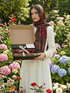 Women's Plant Print Head Scarf Set, 3-Piece Muslim Turban Hijab, Casual Outdoor Sun Protection Shawl, Gift Boxed Fashion Accessory