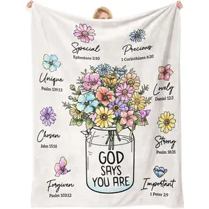 Christian Flower Print Religious Soft Flannel Blanket - Personalized Flannel Blanket, Faith Gift for Women, Warm Throw for Naps, Top Mother’s Day Gift Ideas for Loved Ones, Mother Day Gift Ideas