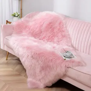 Luxury Soft Fluffy Sheepskin Rug, Washable Shag Carpet | Home Decoration for Living Room Girls Room,Pink,3×5ft