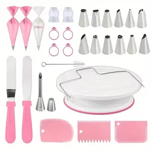 80pcs Stainless Steel Pastry Nozzle Set with Cake Stand, Marbled Colors, Decorative Piping Tips, Cake Decorating Tools, Baking Accessories