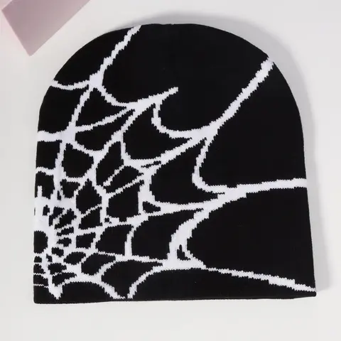 Unisex Streetwear Spider Web Design Unique Beanie Hat, 1 Piece Casual Trendy Street Style Beanie Hat, Fashionable Hat for Fall & Winter, Beanie Fitted Hat