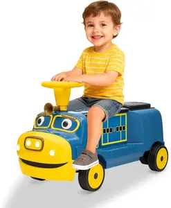 12V Kids Ride On Train, 2Seater Toddler Ride On Toy Car Trackless w/Adjustable Seat, Train Whistle, Headlight, Storage Box, Electric Ride On Train for Boys Girls Age 3+