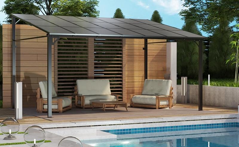 GARVEE 12x14FT Lean to Gazebo, Hardtop Wall Pergola with Polycarbonate Roof, Aluminum Frame Mounted Gazebo for Lawn Patio Deck Yard Party