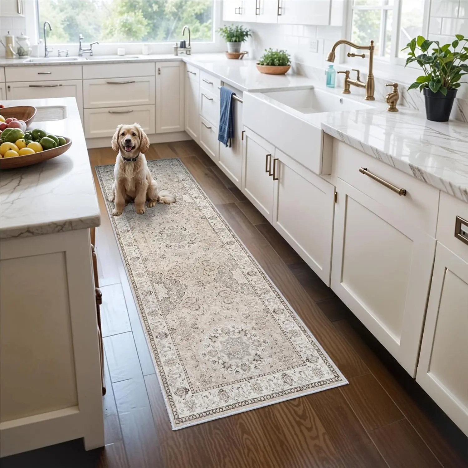 2x6 ft Indoor Low-Pile Durable Hallway Runner Rug, Vintage Soft Non-Slip Stain-Resistant Distressed Washable Carpet for Farmhouse Entryway, In Front of Sinks or Doorways Decor, 6 X 2 Foot, Bedroom