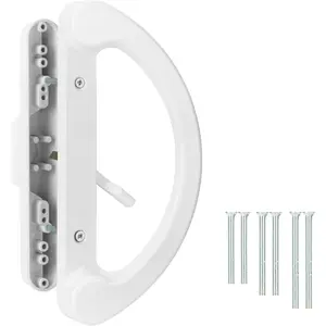 White Diecast Non-Keyed Sliding Patio Door Handle Pull Set, Replacement Handle for Mortise Lock Style Sliding Glass Door, Fits 3-15/16” Hole Spacing