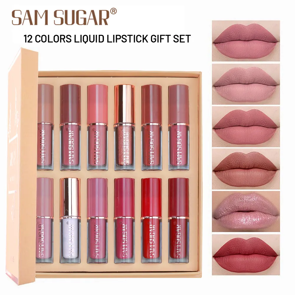 12-Piece Velvet Matte Liquid Lipstick Set, Moisturizing Lip Care Cosmetic with Beeswax, Long-Lasting Nude Shimmer Lip Makeup, Gift for Women, Moisturizer, Hydrate