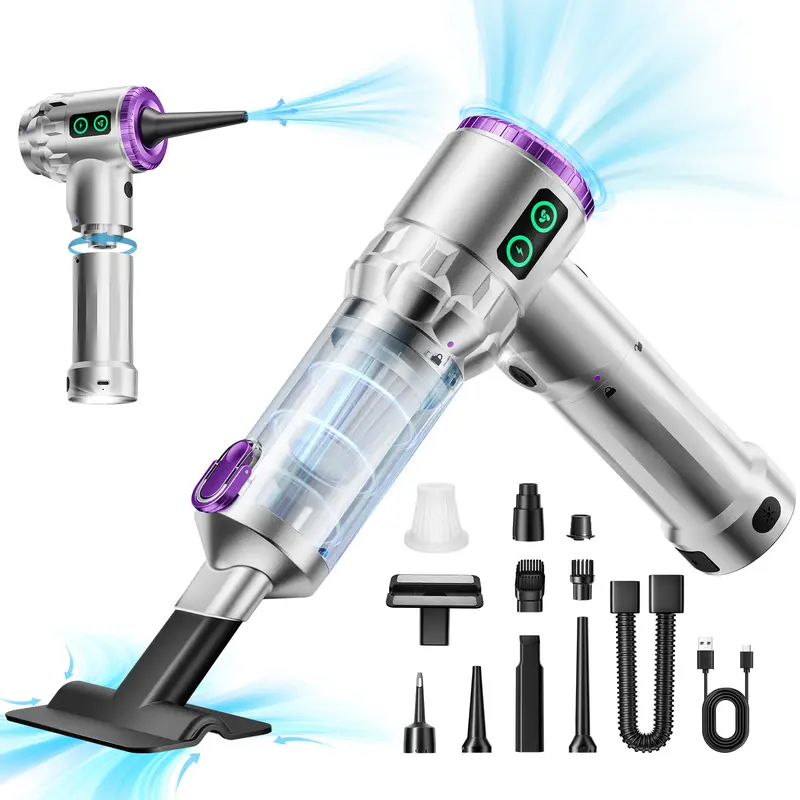 Cordless Air Duster & Mini Vacuum 2-in-1, Rechargeable Electric Compressed Air Blower with Multiple Nozzles, Portable Cleaning Vacuum for Car, Keyboard, Home & Electronics