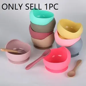 Baby Silicone Suction Bowl with Integrated Fork & Spoon, All-In-One Silicone Tableware, Food Tableware for Infants & Toddlers, Easy Feeding Solution