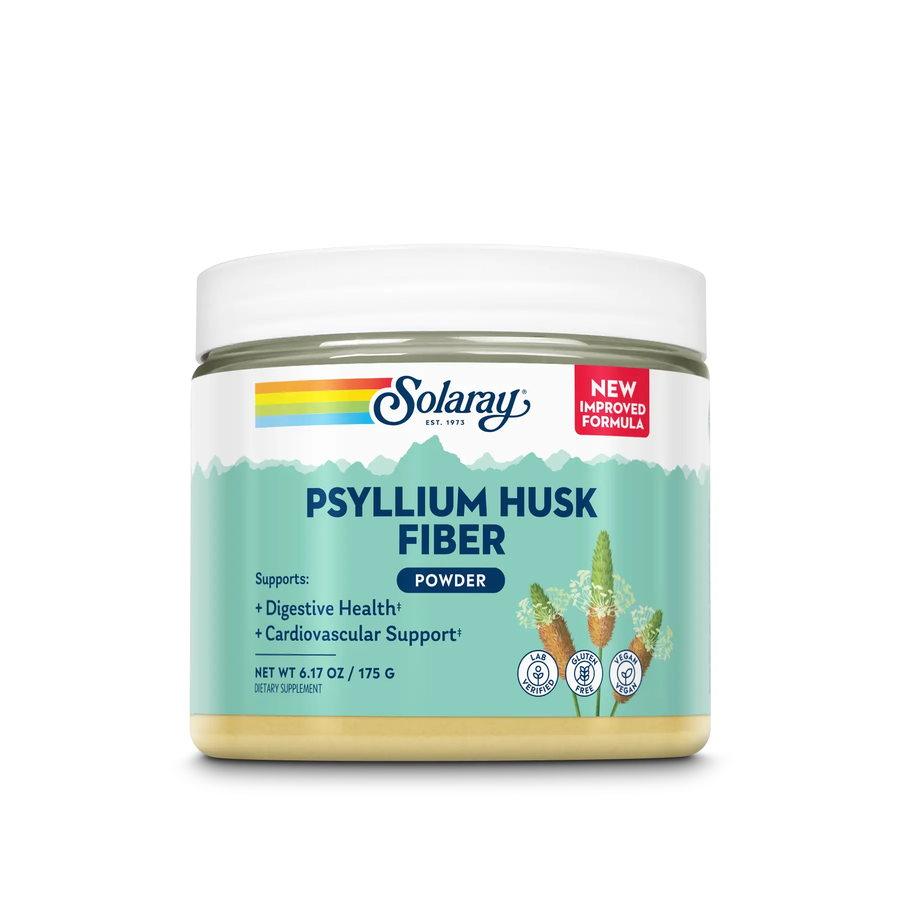SOLARAY Psyllium Husk Fiber Powder Supplement - 3500mg Soluble Whole Husk Fiber, Digestive & Cardiovascular Support, Unflavored, Mixes Easily into Drinks, Scoop Included, Prop 65 Safe, 6.17oz Jar