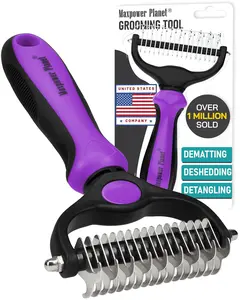Double-Sided Undercoat Brush for Dogs & Cats | Tangle Remover & Shed Reducer (Purple) Maxpower Planet