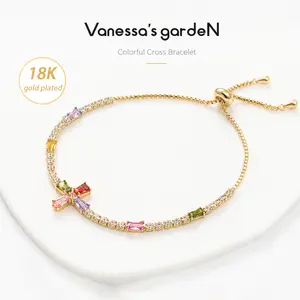 Adjustable Pull-String  Bracelet With Colorful CZ-18K Gold Plated -Golden Wave Collection