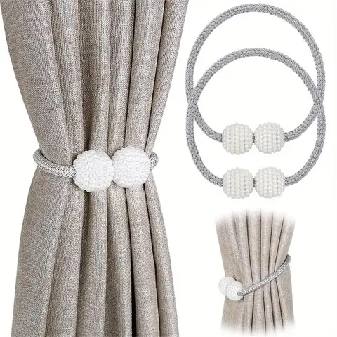 Magnetic Curtain Tiebacks, 2 Counts Faux-Pearl Decor Curtain Tiebacks, Window Curtain Accessories for Home, Living Room & Bedroom, Window Decoration Supplies, Interior Decoration Accessories, Window Decorations Supplies, Curtain Tie Backs For Curtains
