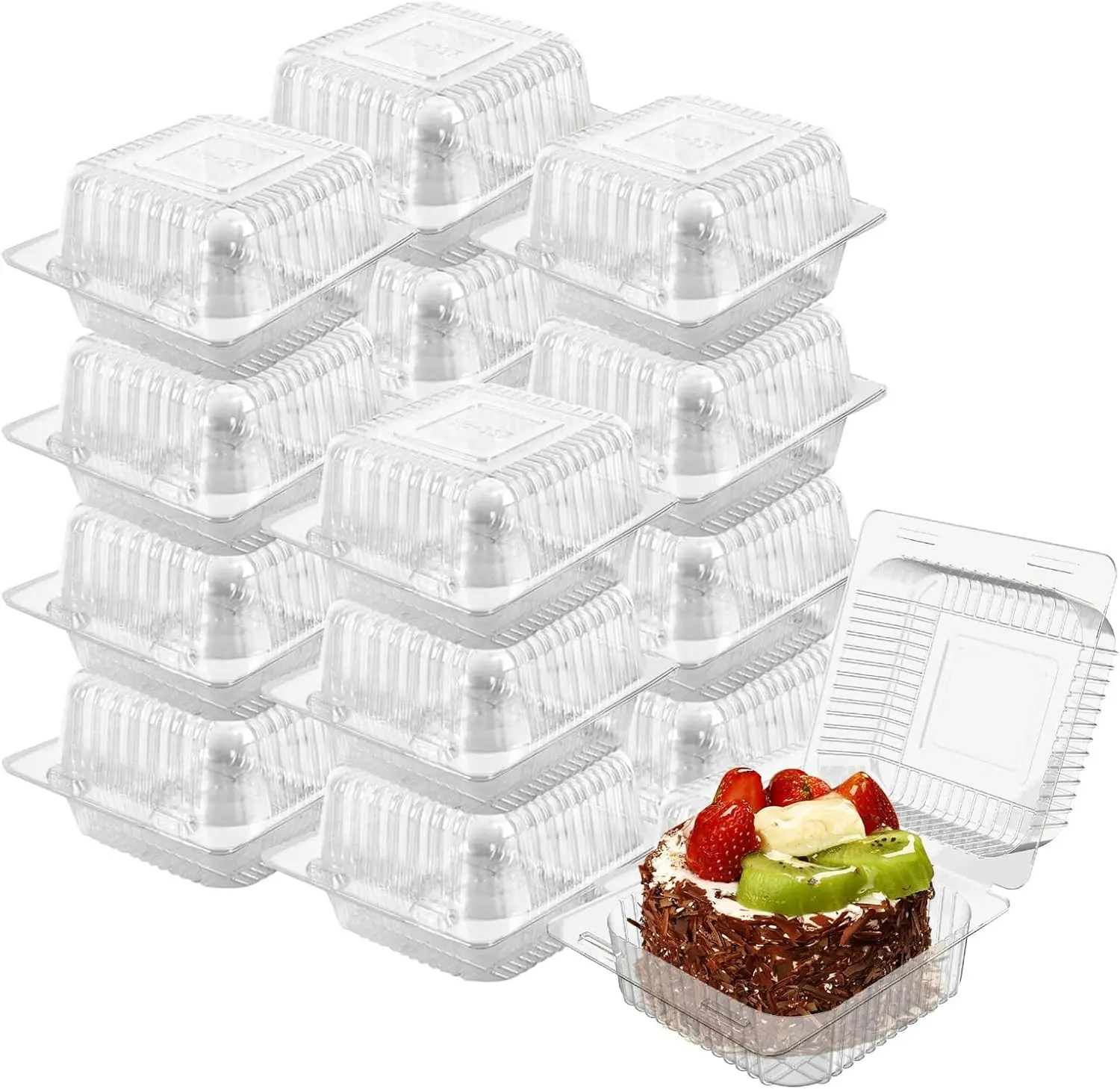 Cake Slice Containers,100PC Square Plastic Hinged Food Container Individual Clamshell Food Containers Disposable Plastic To Go Containers Takeout Tray for Salads