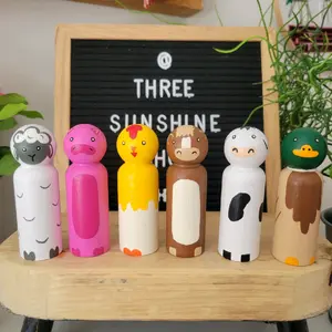 Farm Animal Peg Dolls. hand painted. 3.5" tall