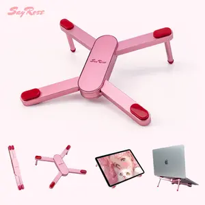Ergonomic Portable Foldable Aluminum Laptop Stand and Monitor Riser for Home Office Gaming Travel Pink Desk Accessories Ideal as Gift for Women and Girls