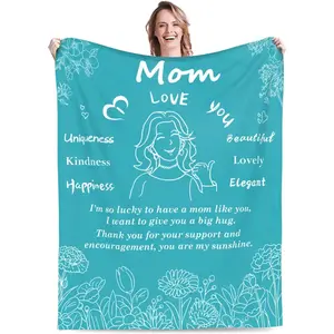 Eyesoul Gifts for Mom Blanket, Mother Birthday Gift from Daughter Son, Flannel Throw Blanket for Mom, Flower Blanket for Christmas, 50"x60", Blue