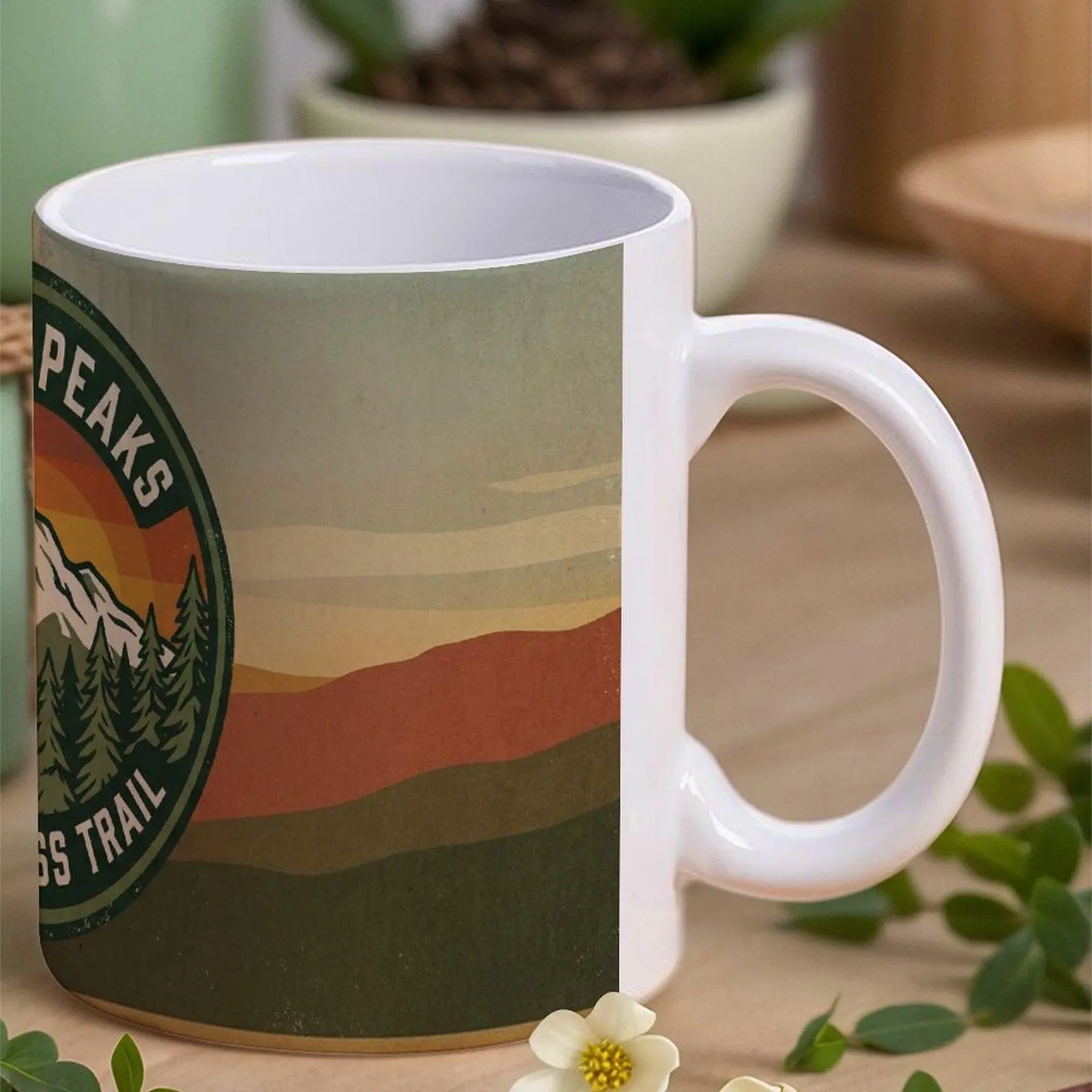 11oz Reusable Ceramic Tumbler - Retro Snowy Peaks, Wilderness Trail, Mountain Sunset & Pine Design, Durable Home Cup for Hiking, Daily Coffee/Tea Use (Home Supplies, Festive & Party Supplies Compatible)