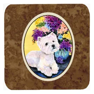 212 MAIN Westie Theme Foam Coasters - Set of 4 Square Foam Home Accessory, Fade-Proof, Heat-Safe, Square-Shaped Kitchenware Bar Utensils Tableware