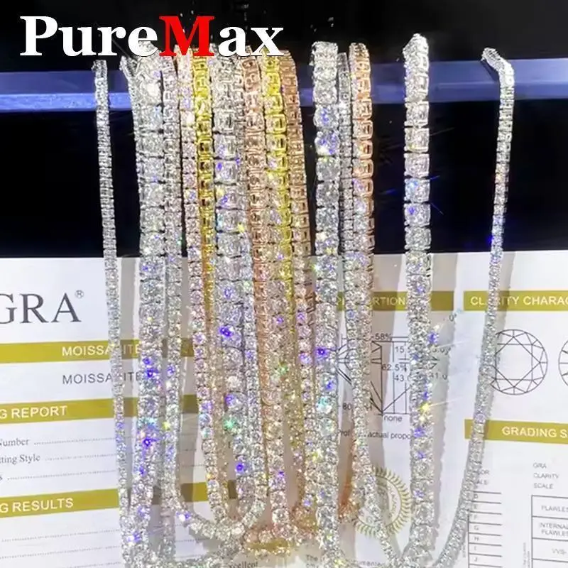 Tennis Hip Hop Necklace Moisssanite 18K Gold Plated 925 Sterling Silver Jewelry UnisexMoissanite Tennis Chain For Women & Man
