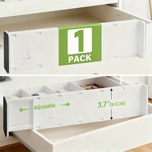 2025 Adjustable Drawer Dividers 1 Pack Heavy Duty Plastic Expandable Collapsible Organizer 3.7 Inch Height White for Shallow Deep Drawers Underwear Socks Storage Divided Compartments