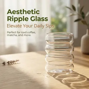 Set of 9 Wavy Glass Tumblers, Ribbed Design, Ideal for Iced Coffee, Juices, Outdoor & Daily Use