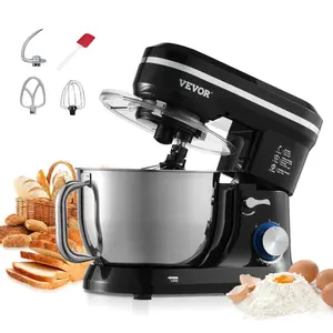 VEVOR Stand Mixer, 5.3QT+ 4.4QT Two Stainless Steel Bowls, 10+P Speeds Tilt-head Food Mixer, Kitchen Mixer with Dough Hook, Wire Whip, Beater, Scraper, Household Stand Mixer for Baking Mixing, BlackVEVOR Super Brand Day