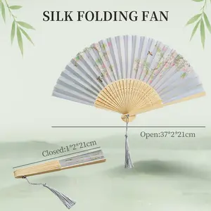 Handcrafted Silk Folding Hand Fan – Natural Bamboo Frame – Elegant Vintage-Inspired Summer Fan – Lightweight Artistic Accessory