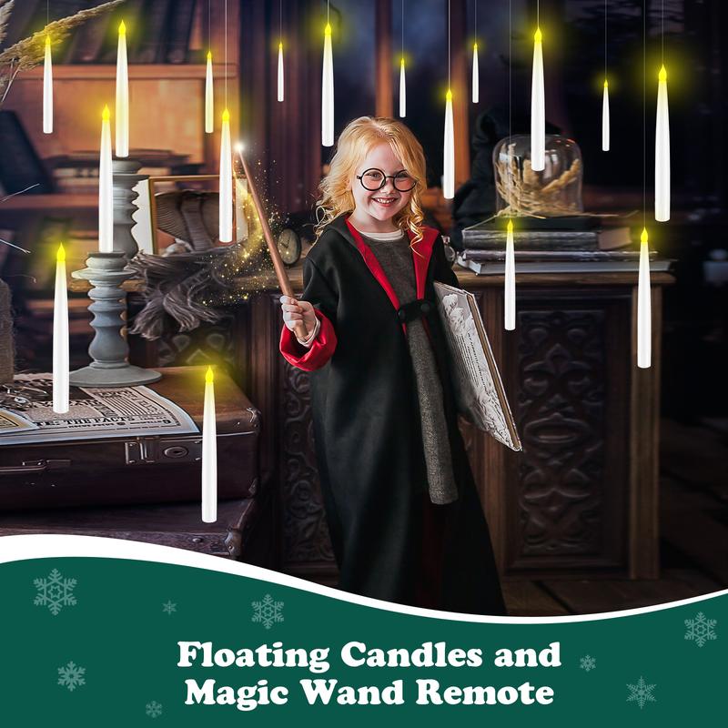 Floating LED Flameless Candles with Remote for Valentine's Day, Christmas & Halloween – 6.6" Battery Operated Flickering Candles for Home and Party Decor