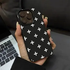 Solid Black and White Full-Screen Cross Pattern Compatible with iPhone 17 16 15 14 13 Pro Max and Pro Plus Minimalist Premium-Feel Shockproof Couple's Phone Case