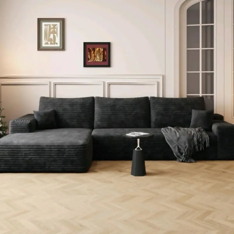 107" L Shaped Corduroy Cloud Couches with Chaise Comfy Sectional Boneless Sofas