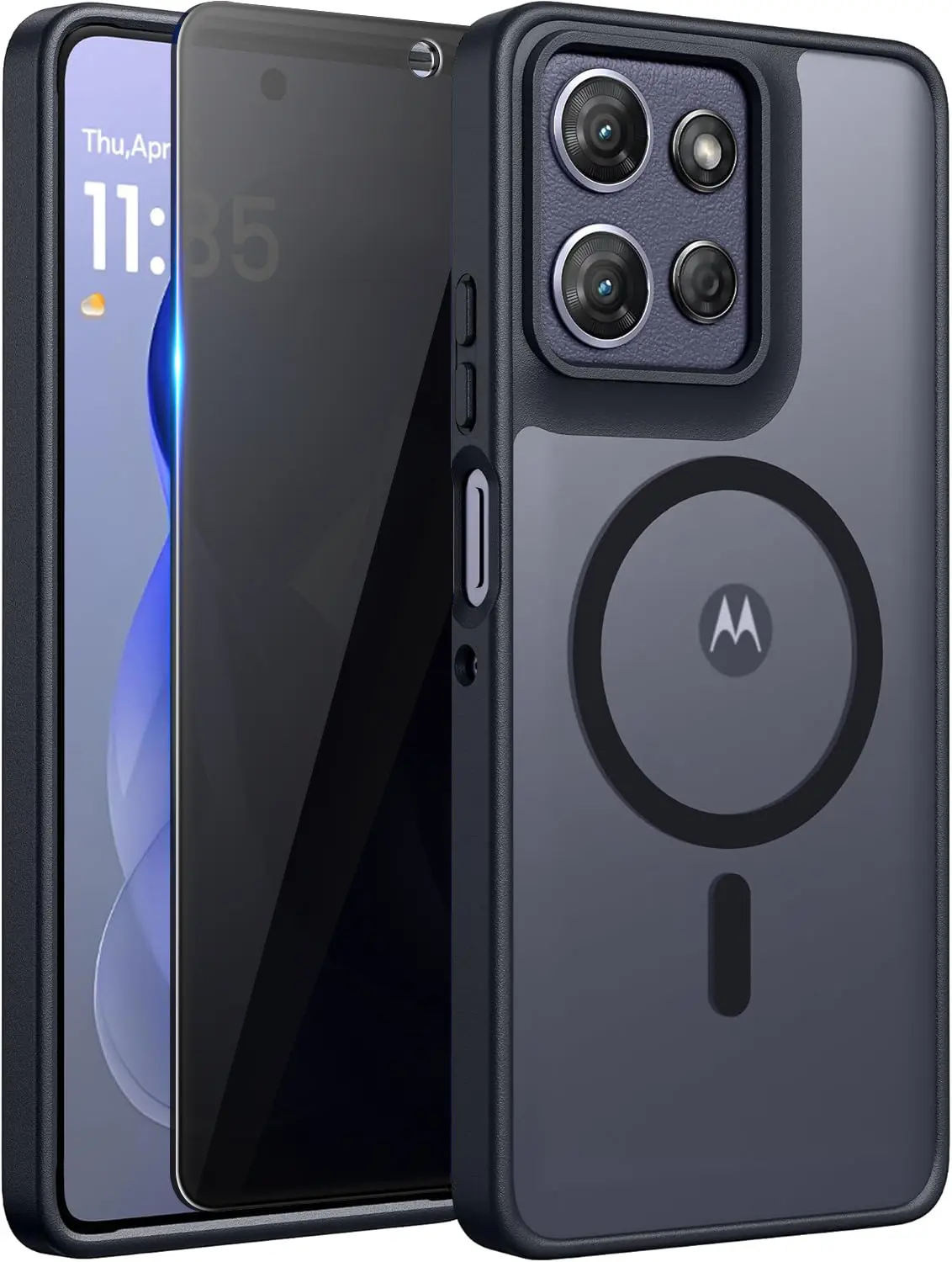 for Moto G Power 2026/2025 Case with Privacy Tempered Glass Screen Protector，for Moto G Power 2026/2025 Phone Case Compatible with MagSafe，Magnetic Translucent Matte Military Grade Drop Proof Protection Cell Phone Cover - Black